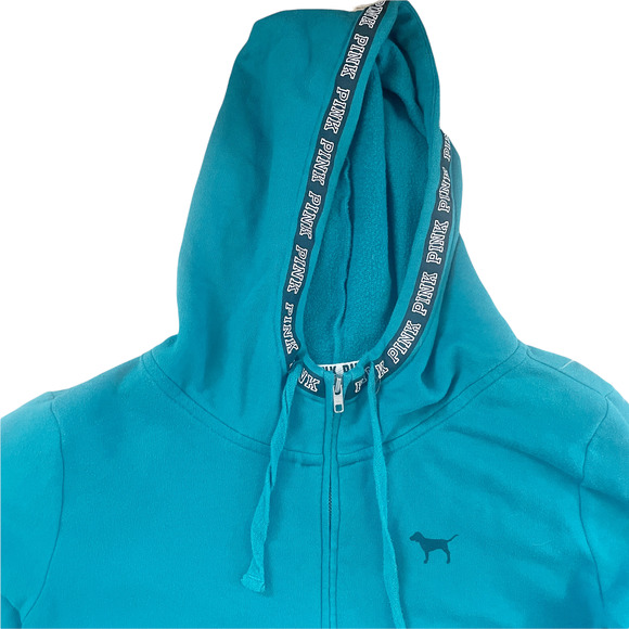 Victoria's Secret PINK Teal Half Zip Hooded Pullover Sweatshirt Size Medium - Picture 3 of 7